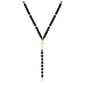 Rozariu unisex cu bile din aur 14k si Onix fațetat - Img 1