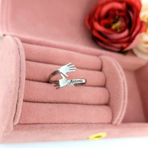 Inel din Argint 925 Holding Hands / Personalizabil cu nume sau initiale - Img 3