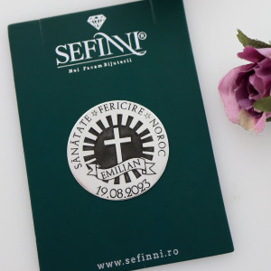 Moneda Botez 3cm din Argint 925 personalizata cu numele copilului, data si cruciulita - Img 2