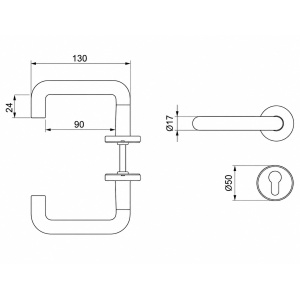 Set maner (int + ext) INOX pentru usi tehnice 40 mm grosime Model 102 - Img 2