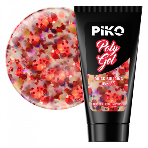 Polygel color, Piko, 30 g, TPO Free 53 Glitter Red Universe