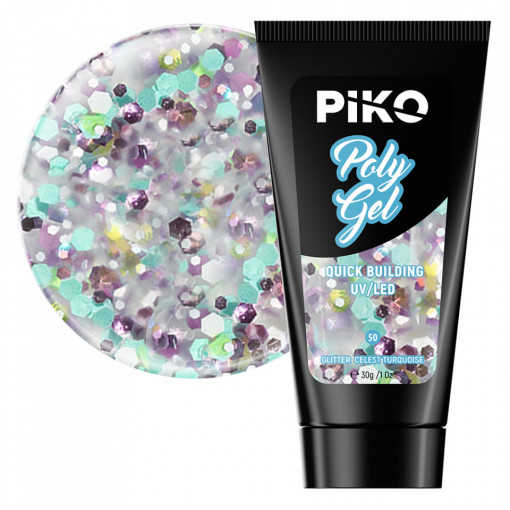 Polygel color, Piko, 30 g, TPO Free 50 Glitter Celest Turquoise