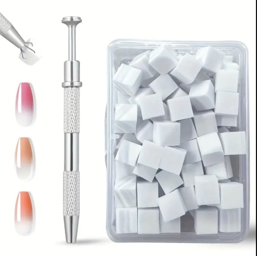 Set ombre : stilou metalic + bureți interschimbabili, 100 bucăți Buretei Pentru Nail Art