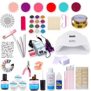 Kit complet pentru unghii false, cu lampa led SUN 54W si pila electrica profesionala - Img 1