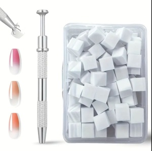 Set ombre : stilou metalic + bureți interschimbabili, 100 bucăți Buretei Pentru Nail Art - Img 1