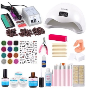Kit unghii false, Lampa unghii SUN 5 48w, freza pila electrica unghii 20.000 rpm, si 440 accesorii nail art pentru manichiura si pedichiura