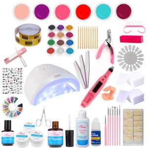 Kit unghii cu gel de constructie, lampa sun one, freza manichiura si accesorii nail art