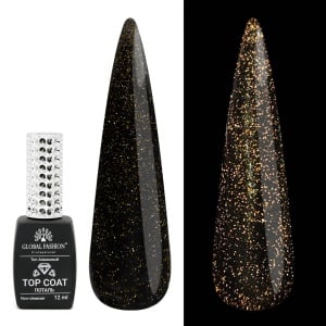 Top Coat reflectorizant Disco Silver pentru unghii, fara strat de dispersie, auriu, 12ml
