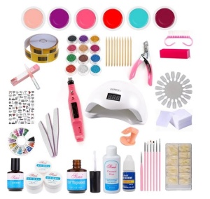 Kit unghii cu gel de constructie, lampa SUN 5 48W, freza manichiura si accesorii nail art