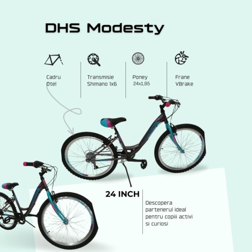 Bicicleta Copii DHS Modesty - 24 Inch, Gri - Img 5