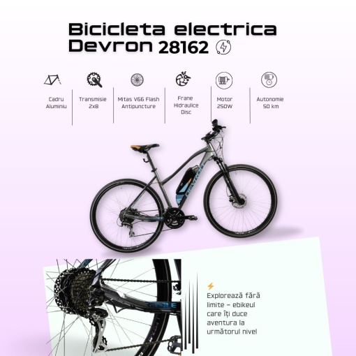 Bicicleta Electrica Devron 28162 - 28 Inch, M, Gri - Img 3