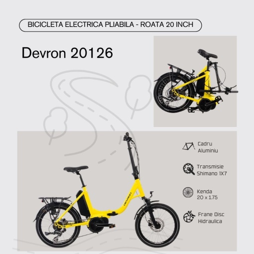Bicicleta Electrica Pliabila Devron 20126 - 20 Inch, M, Galben - Img 4