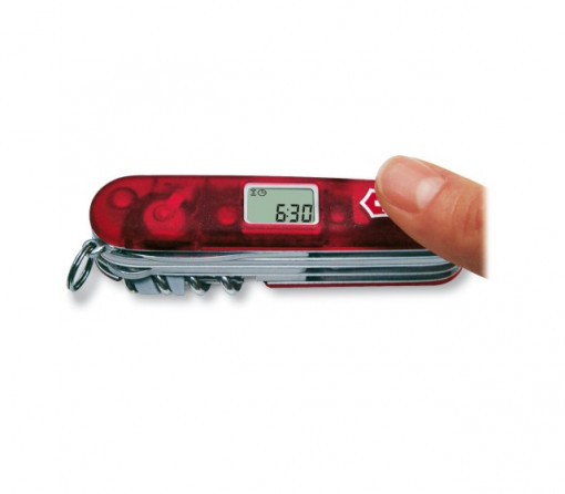 Briceag Victorinox Traveller Lite, rosu transparent - 1.7905.AVT proportii in mana