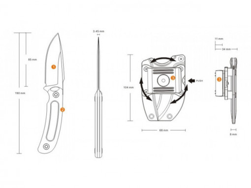 Cutit de outdoor Ruike F815 maner negru - Lama 9cm schita