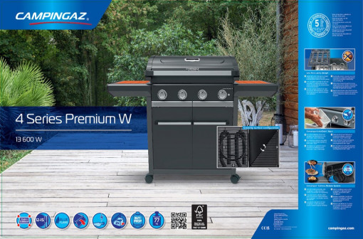 Gratar pe gaz Campingaz seria 4 Premium W, 4 arzatoare, sistem Blue Flame, aprindere electronica - 2185406 - Img 2