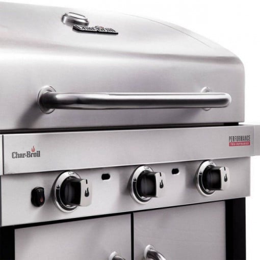 Gratar pe gaz Char-Broil Performance 340S, 3 arzatoare din inox, TRU-Infrared - 140744 maner capac