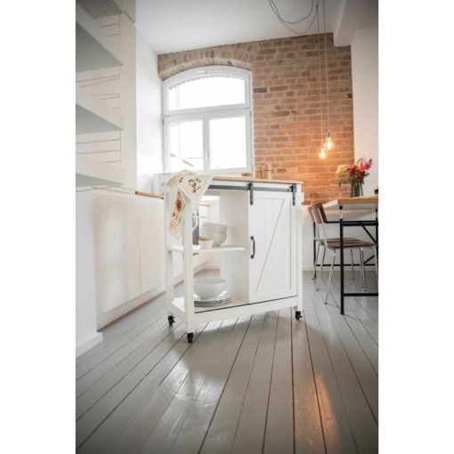 Mini bar alb cu 3 rafturi si usa, MDF si lemn, 80 x 88,5 x 40 cm, Wenko Country House - 54130100 - Img 6