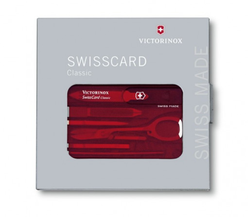 Multifunctional Victorinox SwissCard, rosu transparent - 0.7100.T cutie