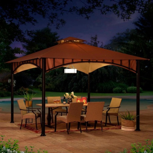 Pavilion gazebo din otel pentru gratar cu copertina Sunjoy LAURO 340cm x 340cm negru/bej - A101011900 - Img 13