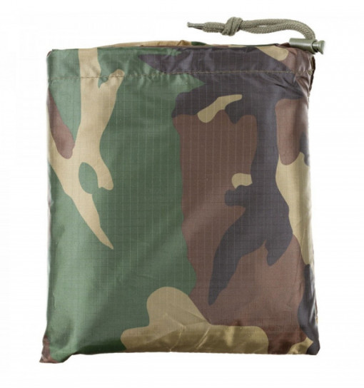 Poncho impermeabil rip stop camuflaj woodland MFH, cu husa transport - 08524T 3