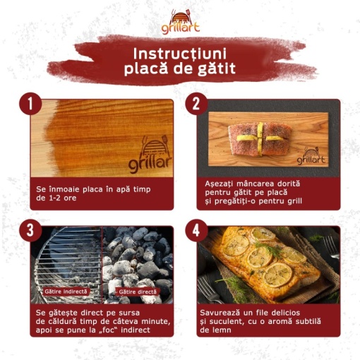 Set 2 placi din lemn de cedru XXL 30x20x1 cm pentru gatit la gratar Grillart - GA-1003-7 - Img 3