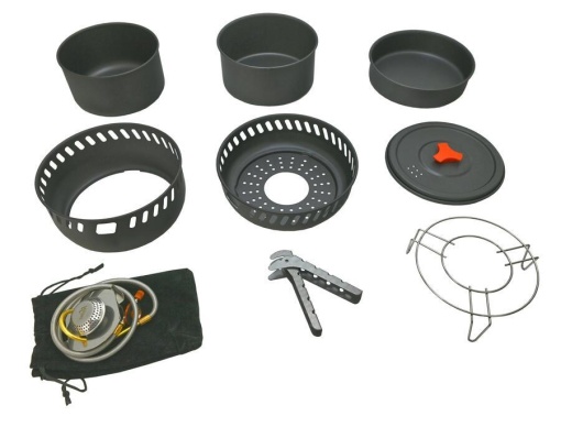 Set pentru gatit in camping 9 piese Cattara Trek, aragaz 7.5KW, piezo, 2 oale, tigaie, capac, maner, husa textila - TT13610 - Img 8