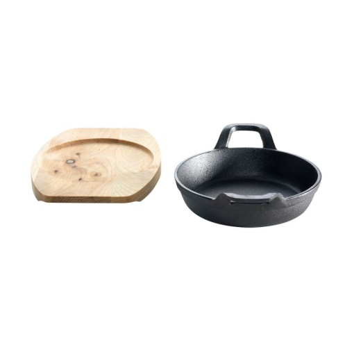 Tava rotunda din fonta cu suport de lemn pentru servire 15 cm 0,5 litri ALL GRILL - 9703 - Img 3