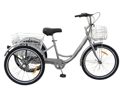 Tricicletă 24" pentru adulți BR CYCLES Pro2008-VB, cadru oțel 16", 7 viteze, frâne V-Brake/tambur, gri