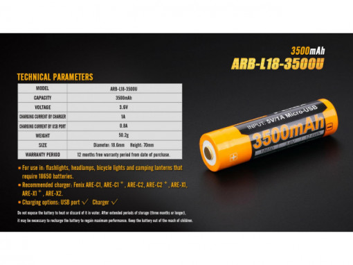 Acumulator 18650 - 3500mAh cu Micro USB - ARB-L 18-3500U 8