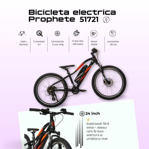 Bicicleta Electrica Prophete 51721 - 24 Inch, S, Negru - Img 4