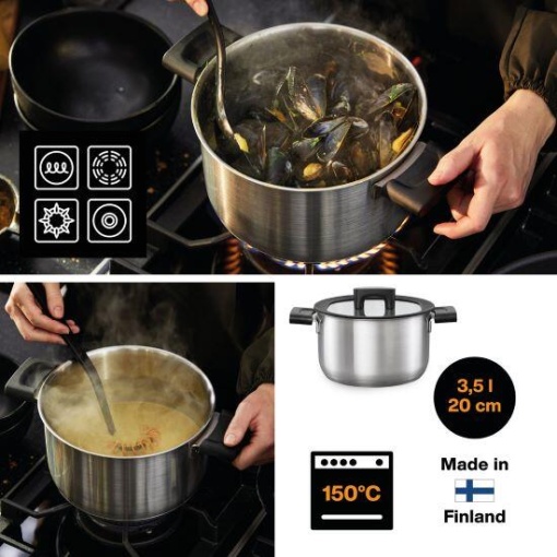 FISKARS Oala cu capac, din otel inoxidabil, fara acoperire antiaderenta, Fiskars Hard Face, 3.5 l, 20 cm - 1052240 - Img 3