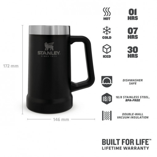 Halba Stanley The Big Grip Beer Stein Matte Black Pebble 0.47L - 10-02874-034 3