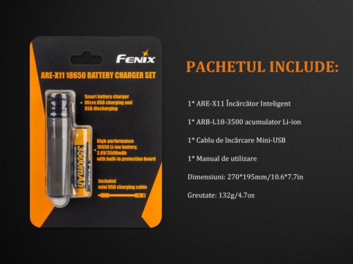 Kit Incarcator Fenix ARE-X11 + Acumulator 18650 3500mAh 7