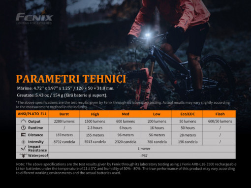 Lanterna bicicleta de ghidon Fenix BC30 V2.0 2200 Lumeni 187 Metri 5