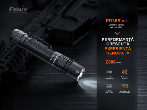 Lanternă tactică reîncărcabilă 2800 Lumeni 380 metri negru Fenix PD36R PRO -ADV-476-001 - Img 5