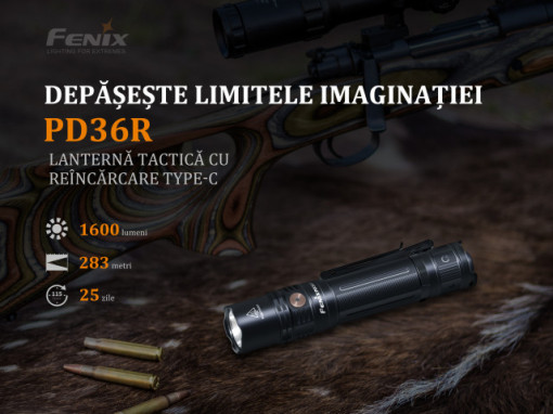 Lanterna Tactica Fenix PD36R 1600 Lumeni 283 Metri lumeni