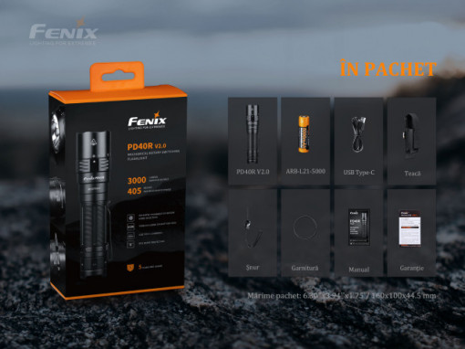 Lanterna Tactica Reincarcabila Fenix PD36R 3000 Lumeni 405 Metri pachet