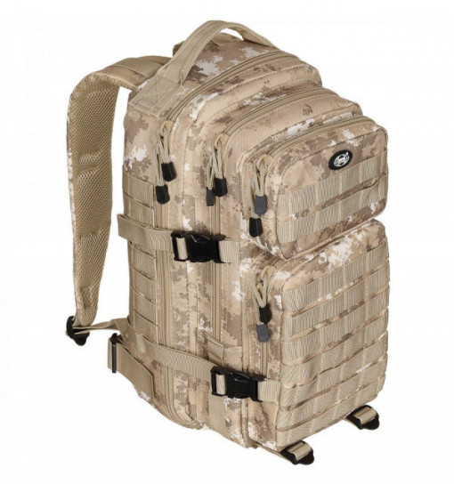 Rucsac modular Assault, 30 litri, multiple buzunare, compatibil sistem hidratare, camuflaj vegetato desert MFH- OUTMA.30333M