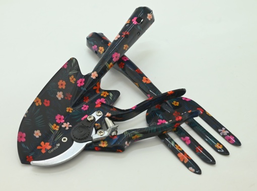 Set 3 ustensile de gradina Garvia, negru cu model floral - Img 2