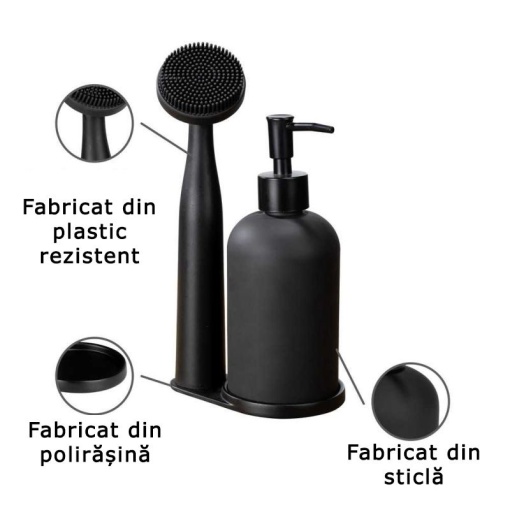 Set dispenser sapun lichid si perie pentru bucatarie Wenko Black Outdoor Kitchen Piedo - 55077100 - Img 3