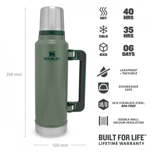 Termos The Legendary Classic Bottle Large Hammertone Green 1.4L - 10-08265-001 3
