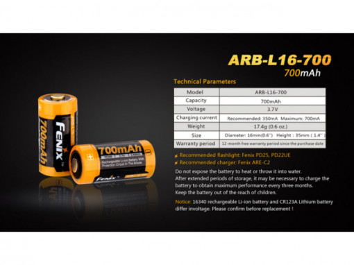 Acumulator Fenix 16340 - 700mAh - ARB-L 16-700 4