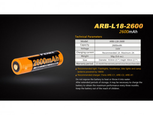 Acumulator Fenix 18650 - 2600mAh  - ARB-L 18-2600 5