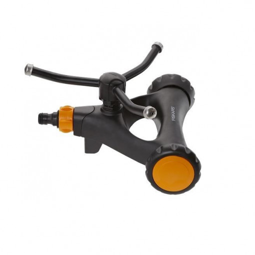 Aspersor rotativ Fiskars, cap metalic, cu roti