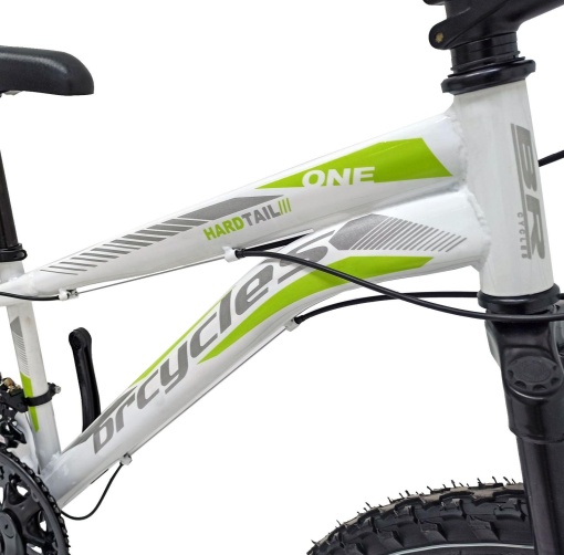 Bicicleta BR STORM 26", 21 viteze, frane pe disc, cadru otel 15", manete secventiale, alb/verde - Img 2