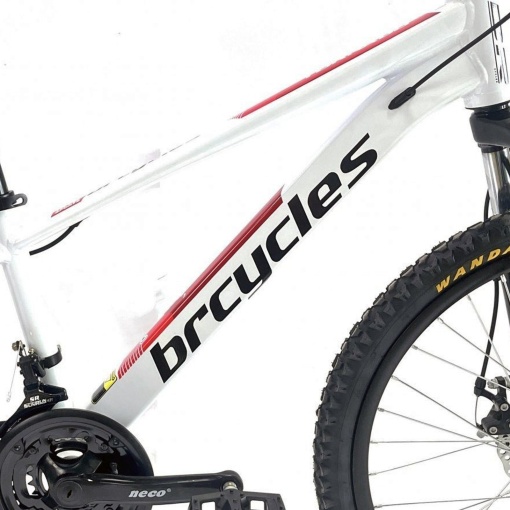 Bicicleta BR Tornado 24", 21 viteze, frane pe disc, cadru din aluminiu 13", manete secventiale, alb/rosu - Img 4
