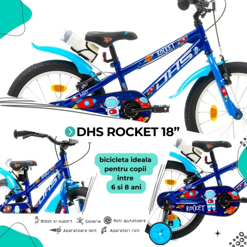 Bicicleta Copii DHS Rocket - 18 Inch, Albastru - Img 4