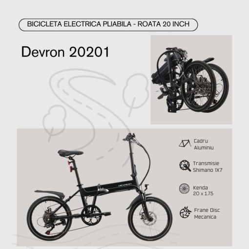 Bicicleta Electrica Pliabila Devron 20201 - 20 inch, S, Negru - Img 3