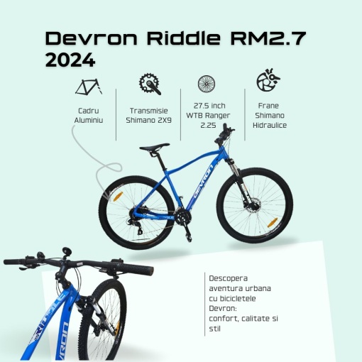 Bicicleta Mtb Devron Riddle RM2.7 2024 - 27.5 Inch, M, Albastru - Img 3