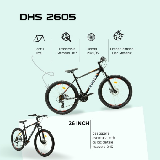 Bicicleta Mtb Dhs 2605 - 26 inch, M, Negru/Rosu - Img 4